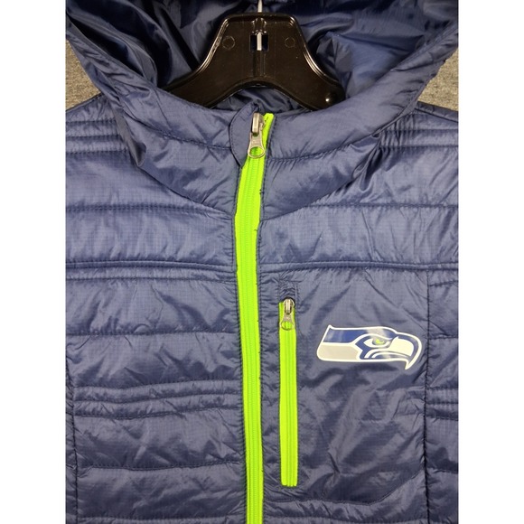 Seahawks Womens Jacket XS Blue Puffer Hoodie Full Zip Seattle NFL Football - Picture 2 of 9